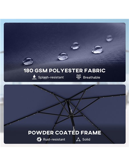 Outsunny 3 x 2 m Garden Parasol Umbrella with LED Solar Light, Parasol Cover, Outdoor Market Patio Umbrella, Navy Blue - pic 188038 | FastDaddyshop