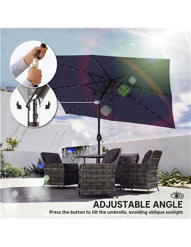 Outsunny 3 x 2 m Garden Parasol Umbrella with LED Solar Light, Parasol Cover, Outdoor Market Patio Umbrella, Navy Blue
