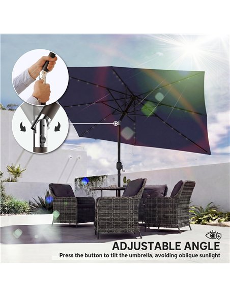 Outsunny 3 x 2 m Garden Parasol Umbrella with LED Solar Light, Parasol Cover, Outdoor Market Patio Umbrella, Navy Blue - pic 188039 | FastDaddyshop