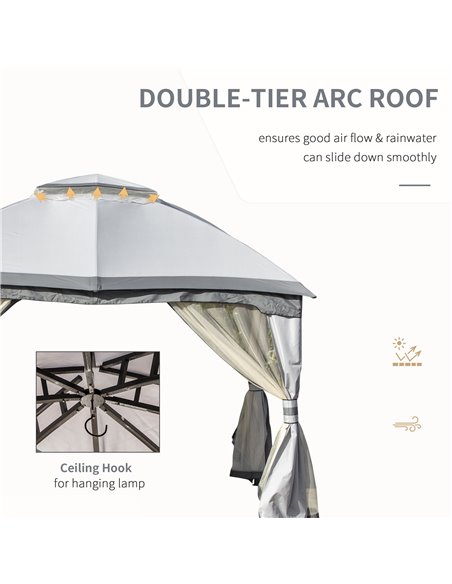 Outsunny 3.7x3m Metal Gazebo with Netting Sidewalls & Double Tiered Roof, Grey - pic 18804 | FastDaddyshop