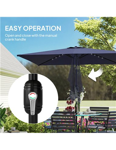 Outsunny 3 x 2 m Garden Parasol Umbrella with LED Solar Light, Parasol Cover, Outdoor Market Patio Umbrella, Navy Blue
