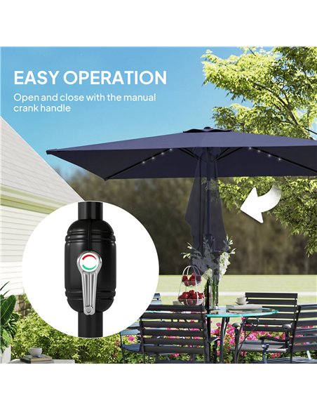 Outsunny 3 x 2 m Garden Parasol Umbrella with LED Solar Light, Parasol Cover, Outdoor Market Patio Umbrella, Navy Blue - pic 188040 | FastDaddyshop