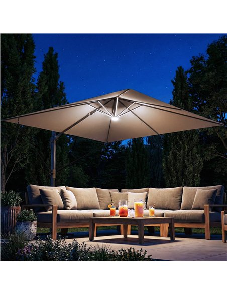 Outsunny 3 x 3 m Garden Cantilever Parasol with Light, Umbrella with Wind Protection, 360° Rotation, Khaki - pic 188042 | FastDaddyshop