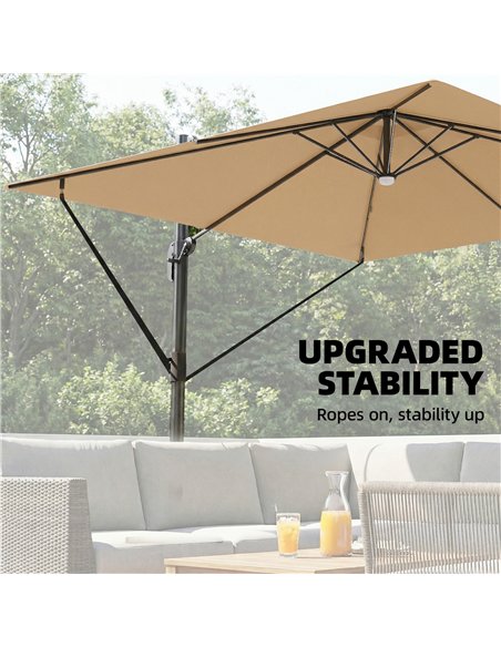 Outsunny 3 x 3 m Garden Cantilever Parasol with Light, Umbrella with Wind Protection, 360° Rotation, Khaki - pic 188046 | FastDaddyshop