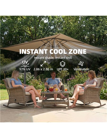 Outsunny 3 x 3 m Garden Cantilever Parasol with Light, Umbrella with Wind Protection, 360° Rotation, Khaki - pic 188047 | FastDaddyshop