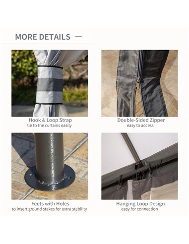Outsunny 3.7 x 3(m) Metal Gazebo Canopy Party Tent Garden Patio Shelter with Netting Sidewalls & Double Tiered Roof, Grey