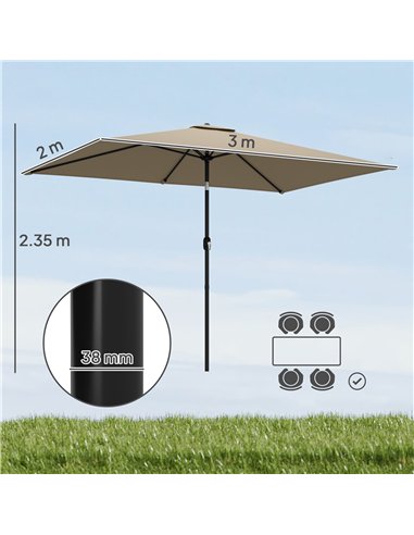 Outsunny Garden Parasol, Parasol Umbrella with Crank Handle, Tilt Function, Polyester Canopy, Khaki