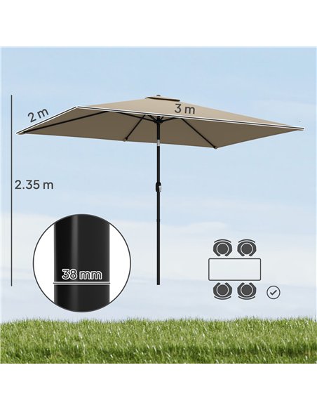 Outsunny Garden Parasol, Parasol Umbrella with Crank Handle, Tilt Function, Polyester Canopy, Khaki - pic 188052 | FastDaddyshop