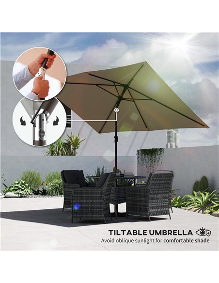 Outsunny Garden Parasol, Parasol Umbrella with Crank Handle, Tilt Function, Polyester Canopy, Khaki - pic 188053 | FastDaddyshop
