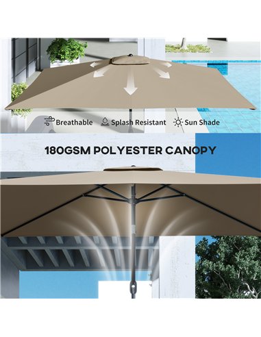 Outsunny Garden Parasol, Parasol Umbrella with Crank Handle, Tilt Function, Polyester Canopy, Khaki