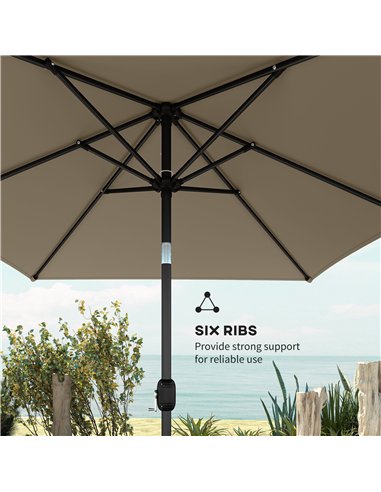 Outsunny Garden Parasol, Parasol Umbrella with Crank Handle, Tilt Function, Polyester Canopy, Khaki