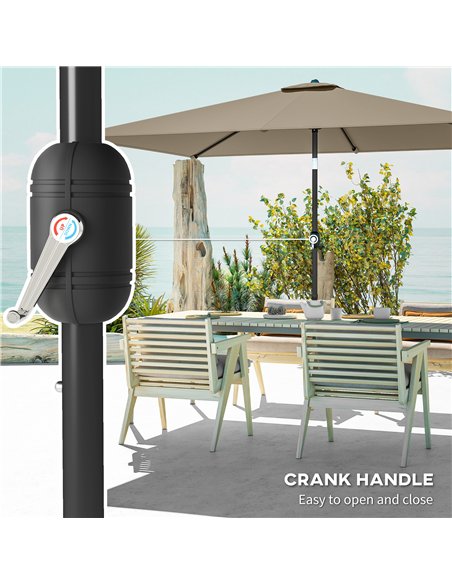Outsunny Garden Parasol, Parasol Umbrella with Crank Handle, Tilt Function, Polyester Canopy, Khaki - pic 188056 | FastDaddyshop
