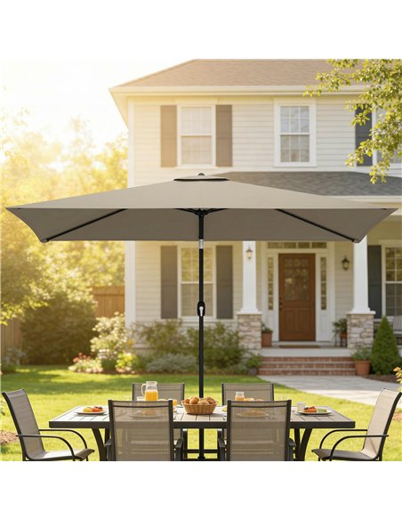 Outsunny Garden Parasol, Parasol Umbrella with Crank Handle, Tilt Function, Polyester Canopy, Khaki - pic 188057 | FastDaddyshop