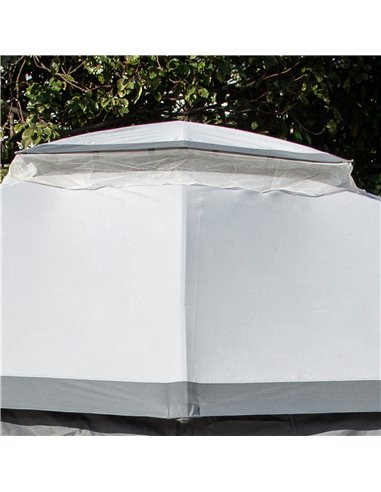 Outsunny 3.7 x 3(m) Metal Gazebo Canopy Party Tent Garden Patio Shelter with Netting Sidewalls & Double Tiered Roof, Grey