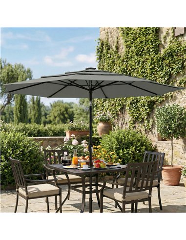 Outsunny Garden Parasol, Parasol Umbrella with 3-tier Roof, Crank Handle, Tilt Function, Polyester Canopy, Grey