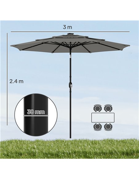 Outsunny Garden Parasol, Parasol Umbrella with 3-tier Roof, Crank Handle, Tilt Function, Polyester Canopy, Grey - pic 188061 | FastDaddyshop