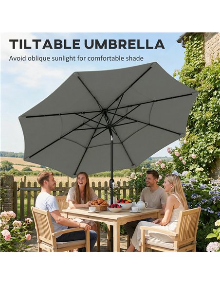 Outsunny Garden Parasol, Parasol Umbrella with 3-tier Roof, Crank Handle, Tilt Function, Polyester Canopy, Grey - pic 188062 | FastDaddyshop