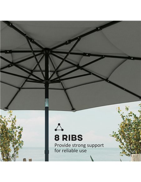 Outsunny Garden Parasol, Parasol Umbrella with 3-tier Roof, Crank Handle, Tilt Function, Polyester Canopy, Grey - pic 188065 | FastDaddyshop