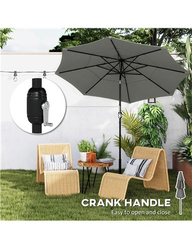 Outsunny Garden Parasol, Parasol Umbrella with 3-tier Roof, Crank Handle, Tilt Function, Polyester Canopy, Grey
