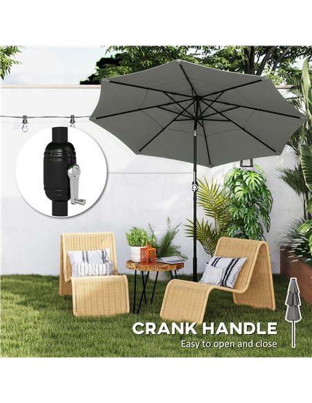 Outsunny Garden Parasol, Parasol Umbrella with 3-tier Roof, Crank Handle, Tilt Function, Polyester Canopy, Grey - pic 188066 | FastDaddyshop