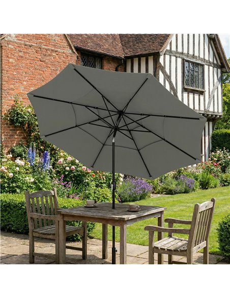 Outsunny Garden Parasol, Parasol Umbrella with 3-tier Roof, Crank Handle, Tilt Function, Polyester Canopy, Grey - pic 188067 | FastDaddyshop
