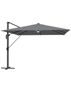 Outsunny 3 x 3 m Garden Cantilever Parasol with Light, Cover, Overhanging Umbrella w/ Wind Protection, 360° Rotation, Light Grey
