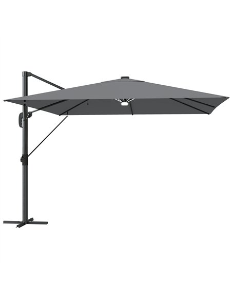 Outsunny 3 x 3 m Garden Cantilever Parasol with Light, Cover, Overhanging Umbrella w/ Wind Protection, 360° Rotation, Light Grey - pic 188068 | FastDaddyshop