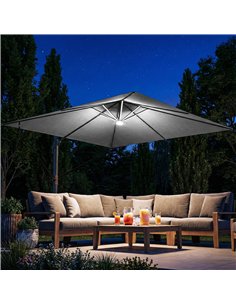 Outsunny 3 x 3 m Garden Cantilever Parasol with Light, Cover, Overhanging Umbrella w/ Wind Protection, 360° Rotation, Light Grey 2