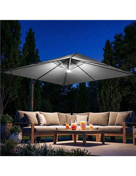 Outsunny 3 x 3 m Garden Cantilever Parasol with Light, Cover, Overhanging Umbrella w/ Wind Protection, 360° Rotation, Light Grey - pic 188069 | FastDaddyshop