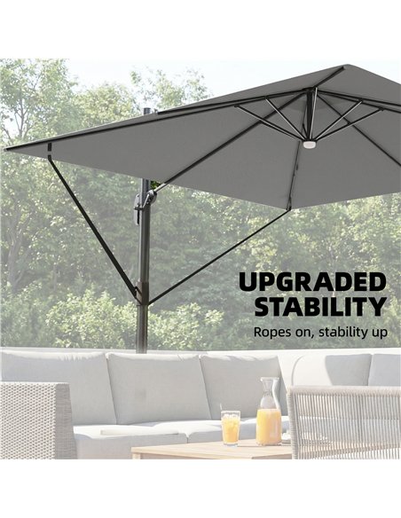 Outsunny 3 x 3 m Garden Cantilever Parasol with Light, Cover, Overhanging Umbrella w/ Wind Protection, 360° Rotation, Light Grey - pic 188073 | FastDaddyshop