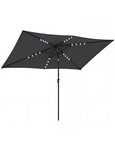 Outsunny 3 x 2 m Garden Parasol Umbrella with LED Solar Light, Parasol Cover, Outdoor Market Patio Umbrella, Black