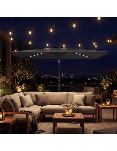 Outsunny 3 x 2 m Garden Parasol Umbrella with LED Solar Light, Parasol Cover, Outdoor Market Patio Umbrella, Black
