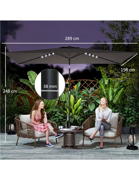 Outsunny 3 x 2 m Garden Parasol Umbrella with LED Solar Light, Parasol Cover, Outdoor Market Patio Umbrella, Black - pic 188079 | FastDaddyshop