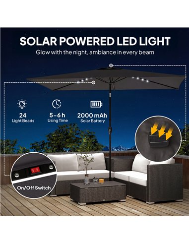 Outsunny 3 x 2 m Garden Parasol Umbrella with LED Solar Light, Parasol Cover, Outdoor Market Patio Umbrella, Black