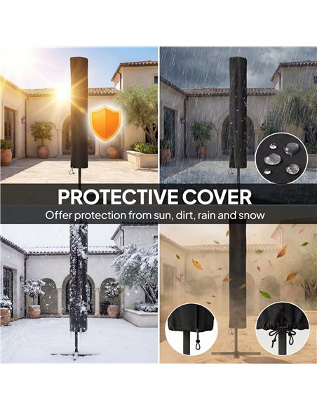 Outsunny 3 x 2 m Garden Parasol Umbrella with LED Solar Light, Parasol Cover, Outdoor Market Patio Umbrella, Black - pic 188081 | FastDaddyshop