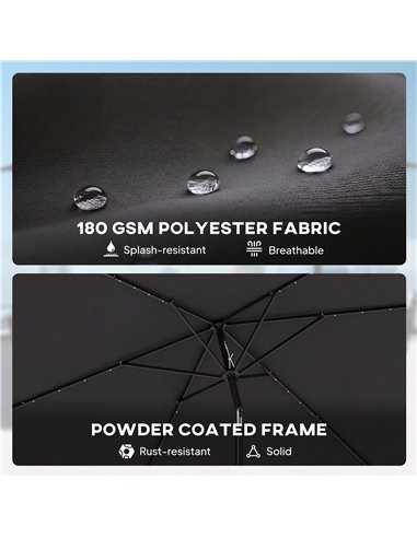 Outsunny 3 x 2 m Garden Parasol Umbrella with LED Solar Light, Parasol Cover, Outdoor Market Patio Umbrella, Black