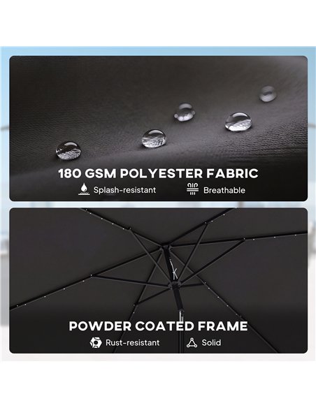 Outsunny 3 x 2 m Garden Parasol Umbrella with LED Solar Light, Parasol Cover, Outdoor Market Patio Umbrella, Black - pic 188083 | FastDaddyshop