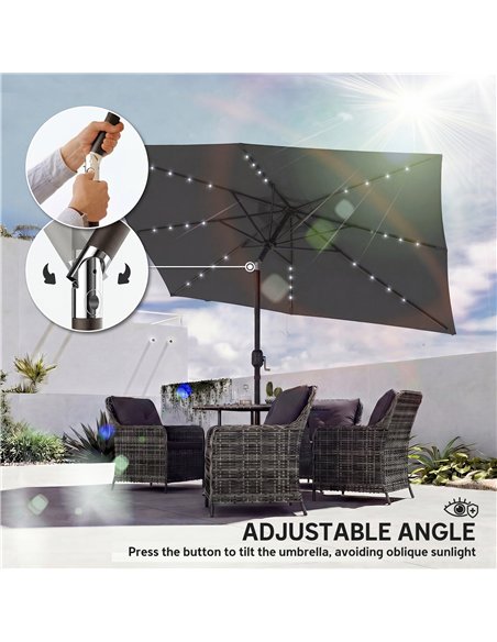 Outsunny 3 x 2 m Garden Parasol Umbrella with LED Solar Light, Parasol Cover, Outdoor Market Patio Umbrella, Black - pic 188084 | FastDaddyshop