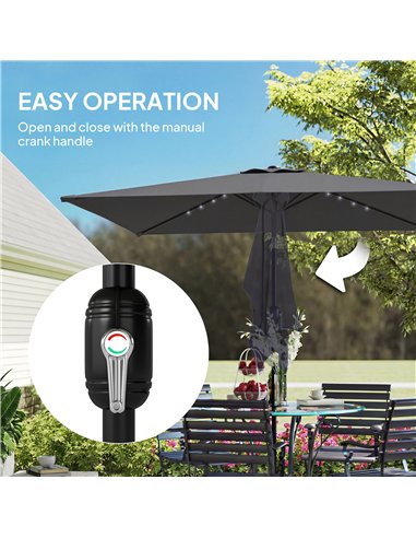 Outsunny 3 x 2 m Garden Parasol Umbrella with LED Solar Light, Parasol Cover, Outdoor Market Patio Umbrella, Black
