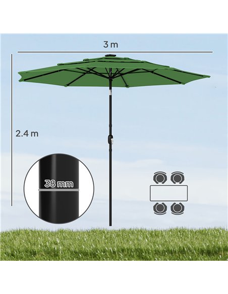 Outsunny Garden Parasol, Parasol Umbrella with 3-tier Roof, Crank Handle, Tilt Function, Polyester Canopy, Green - pic 188088 | FastDaddyshop