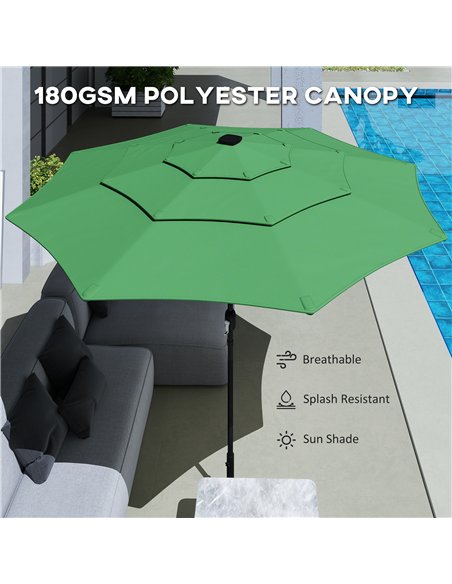 Outsunny Garden Parasol, Parasol Umbrella with 3-tier Roof, Crank Handle, Tilt Function, Polyester Canopy, Green - pic 188090 | FastDaddyshop
