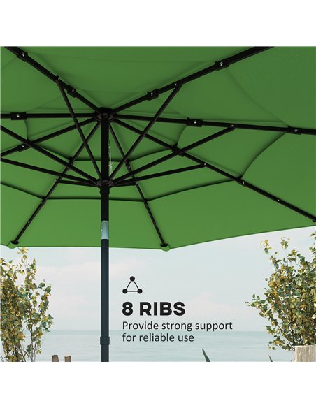Outsunny Garden Parasol, Parasol Umbrella with 3-tier Roof, Crank Handle, Tilt Function, Polyester Canopy, Green - pic 188092 | FastDaddyshop
