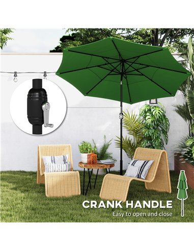 Outsunny Garden Parasol, Parasol Umbrella with 3-tier Roof, Crank Handle, Tilt Function, Polyester Canopy, Green