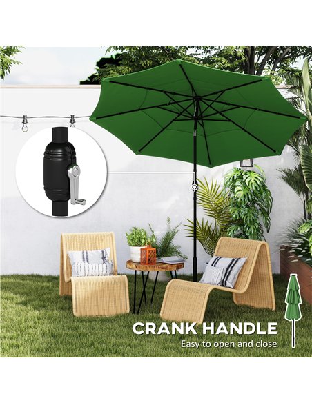 Outsunny Garden Parasol, Parasol Umbrella with 3-tier Roof, Crank Handle, Tilt Function, Polyester Canopy, Green - pic 188093 | FastDaddyshop