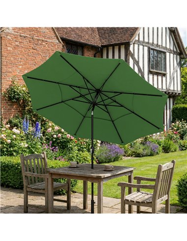 Outsunny Garden Parasol, Parasol Umbrella with 3-tier Roof, Crank Handle, Tilt Function, Polyester Canopy, Green