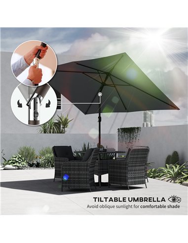 Outsunny Garden Parasol, Parasol Umbrella with Crank Handle, Tilt Function, Polyester Canopy, Dark Grey