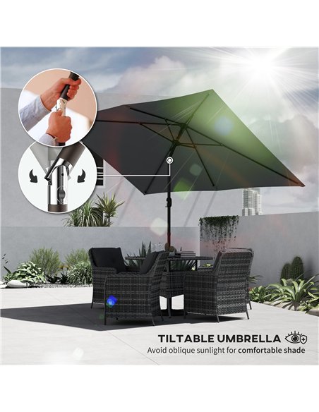 Outsunny Garden Parasol, Parasol Umbrella with Crank Handle, Tilt Function, Polyester Canopy, Dark Grey - pic 188098 | FastDaddyshop