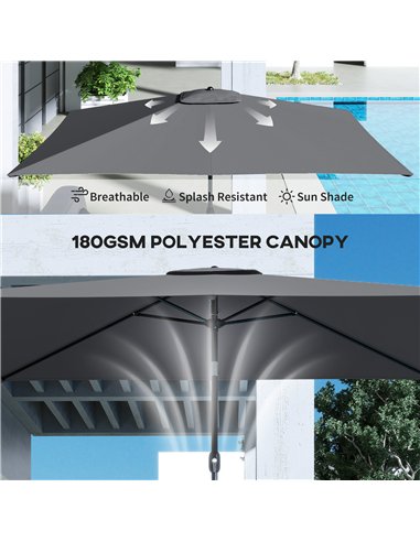 Outsunny Garden Parasol, Parasol Umbrella with Crank Handle, Tilt Function, Polyester Canopy, Dark Grey