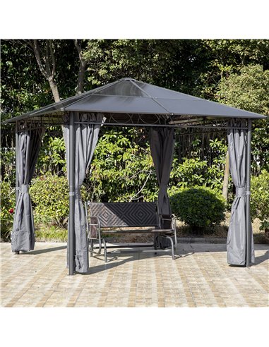 Outsunny 3x3m Hardtop Gazebo with UV Resistant Polycarbonate Roof, Steel & Aluminum Frame, Grey