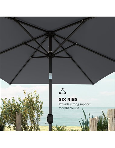 Outsunny Garden Parasol, Parasol Umbrella with Crank Handle, Tilt Function, Polyester Canopy, Dark Grey